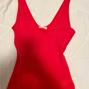 Aritzia Babaton Red V-Neck Silk Top